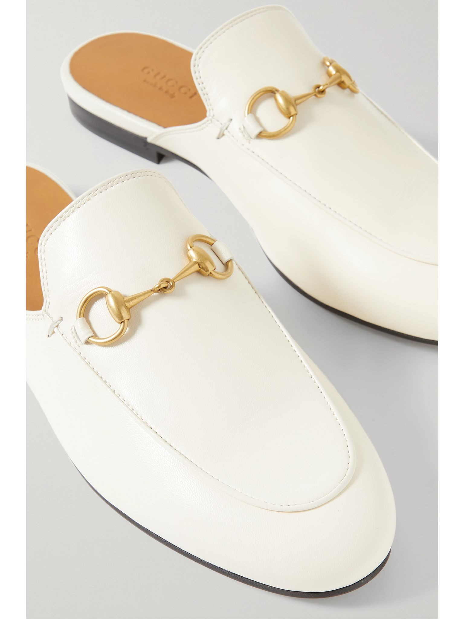 Princetown horsebit-detailed leather slippers White - 4