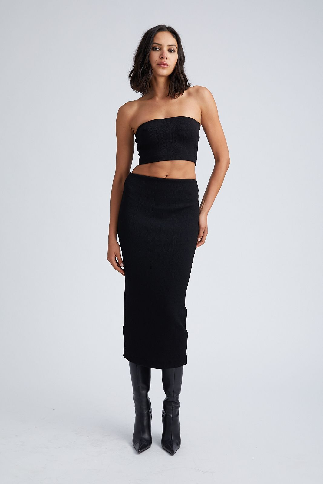 BLACK STRETCH JACQUARD MICRO TUBE TOP - 2