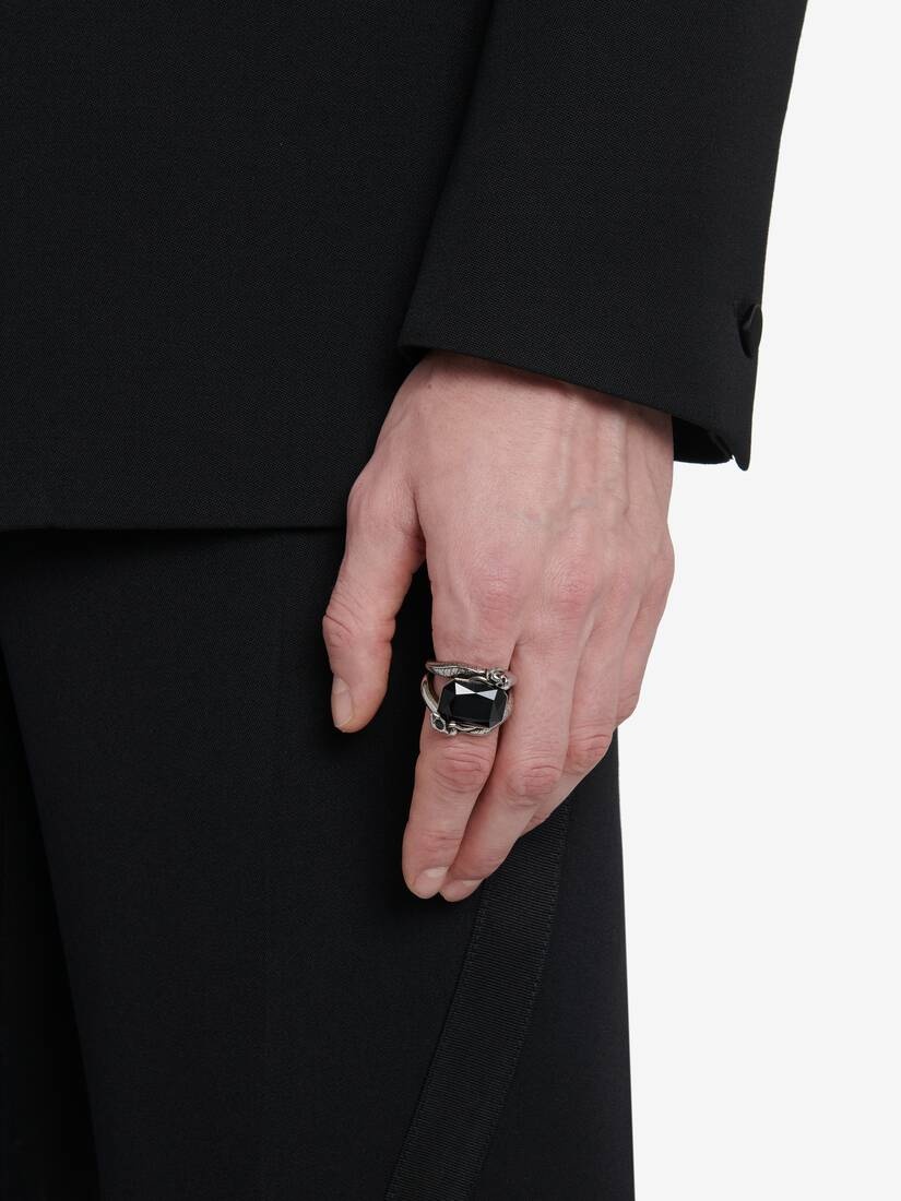 Men's Snake & Skull Jewelled Ring in Antique Silver - 2