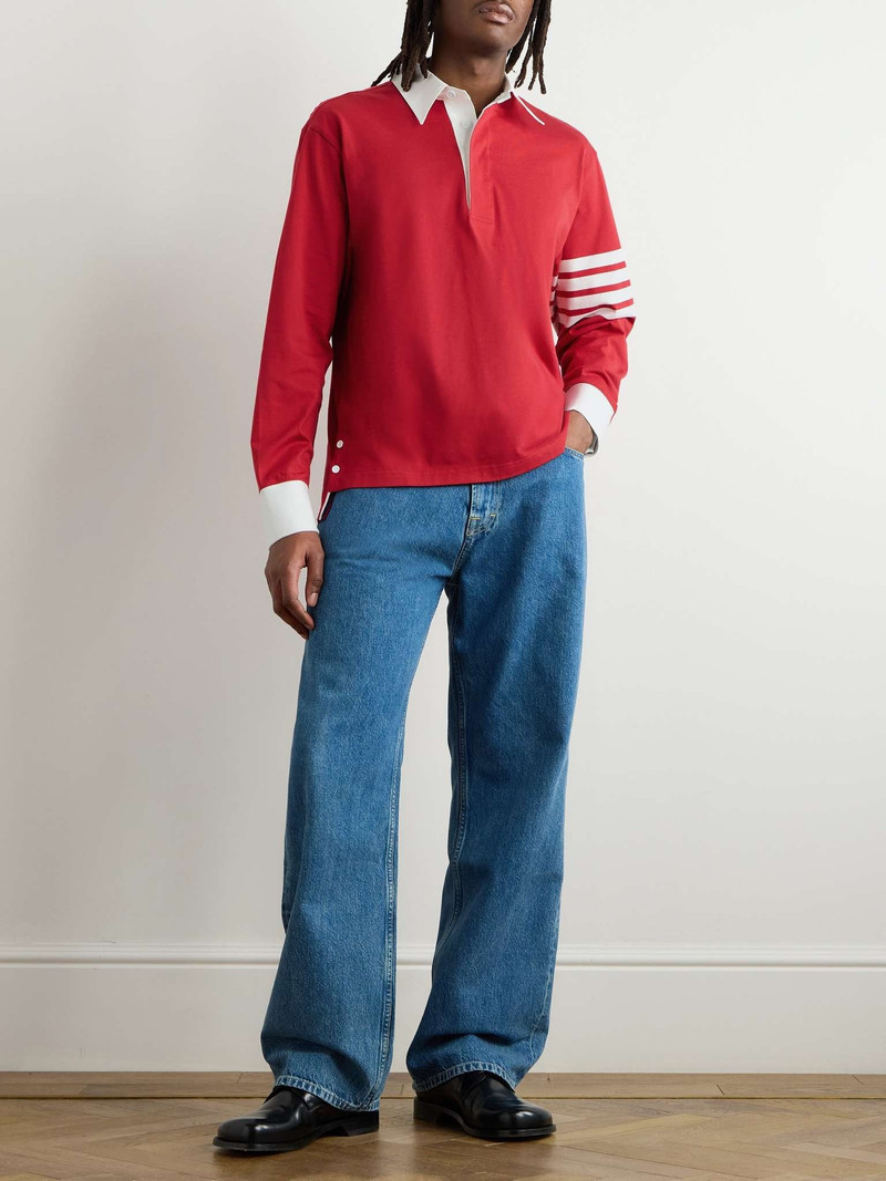 Thom Browne Logo-Appliquéd Striped Cotton-Jersey Polo Shirt outlook