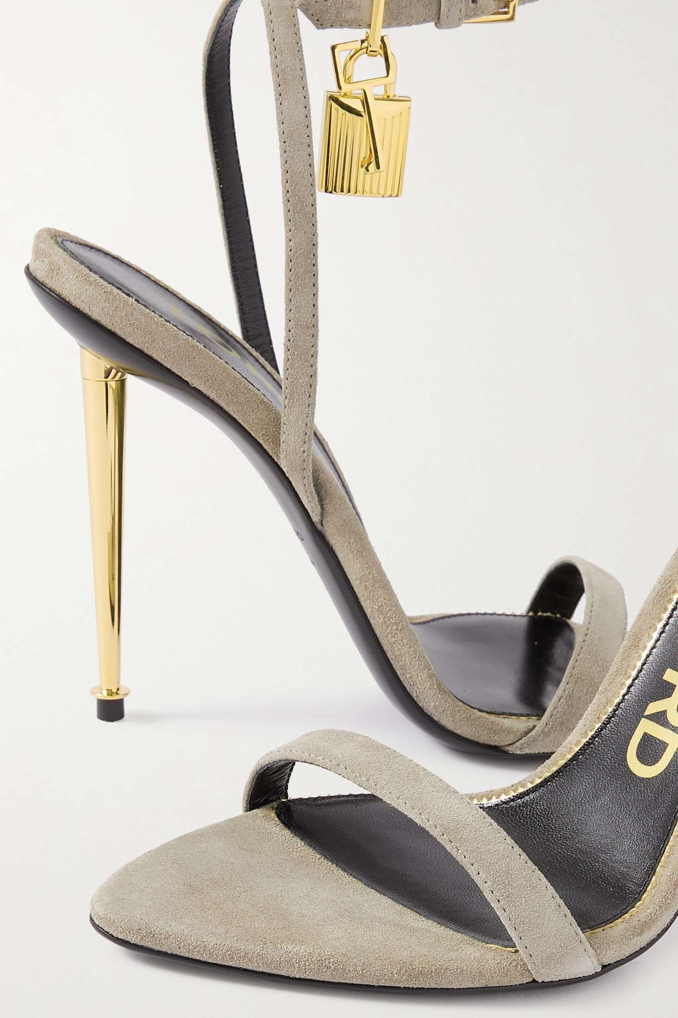 Padlock embellished velvet sandals - 4
