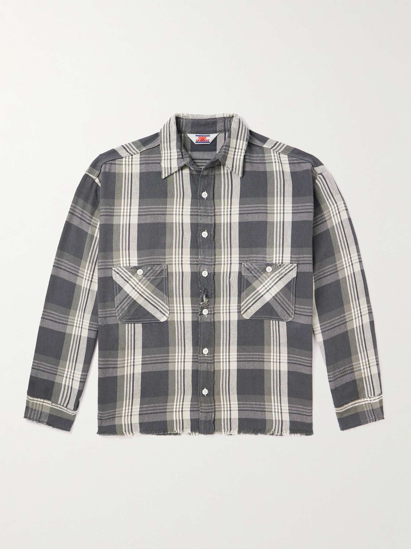 Distressed Checked Cotton-Flannel Shirt 1