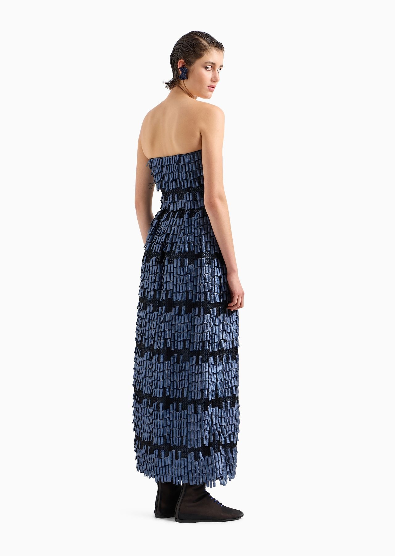 Long bustier dress in a viscose blend with fringe-effect embroidery - 3
