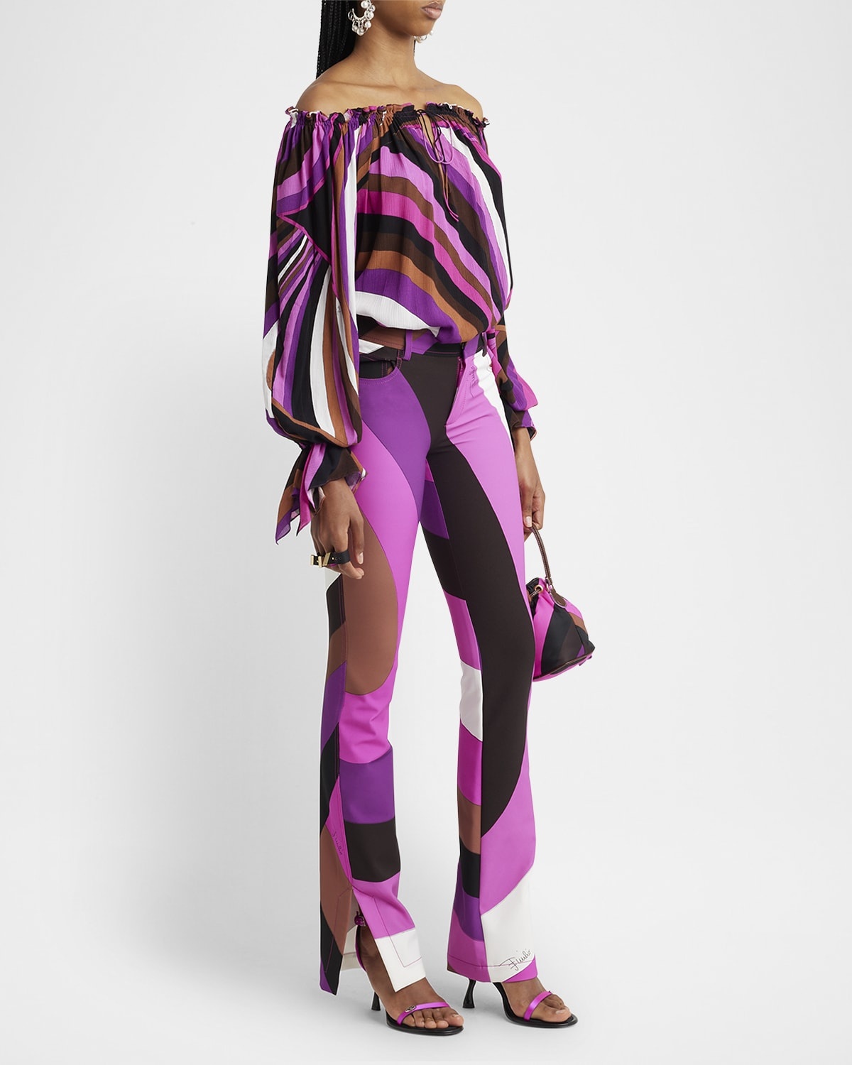 Abstract-Print Bootcut-Leg Slit-Hem Trousers - 3