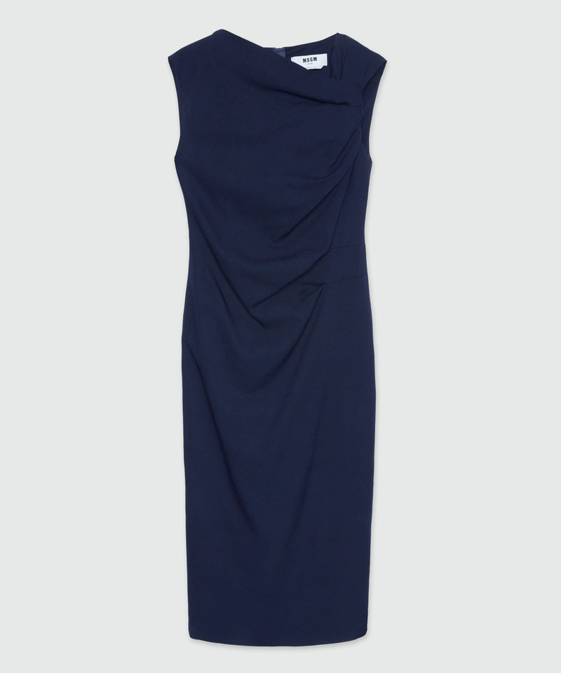 Draped midi dress in blue canvas - 1