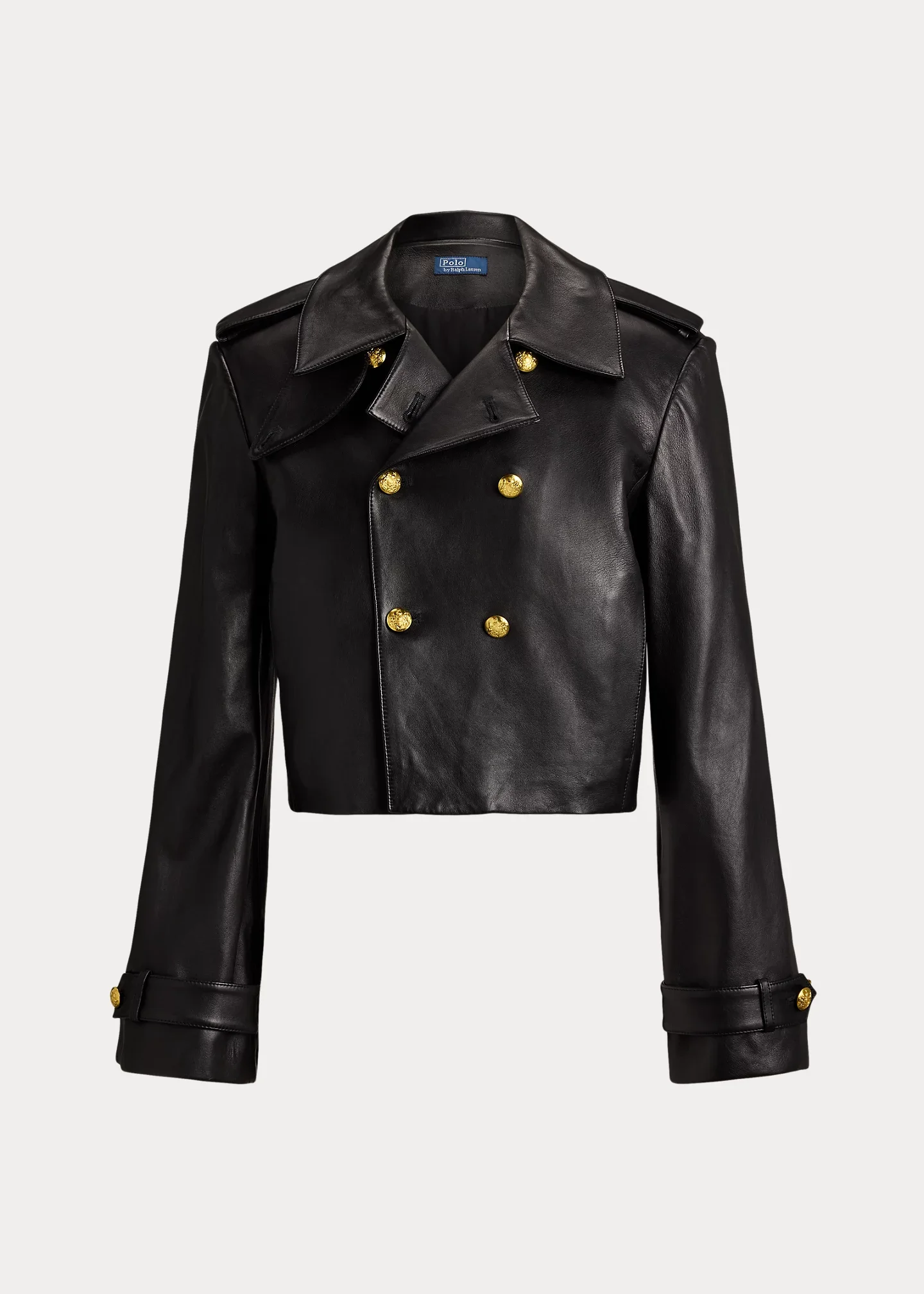 Double-Breasted Cropped Leather Jacket - 1