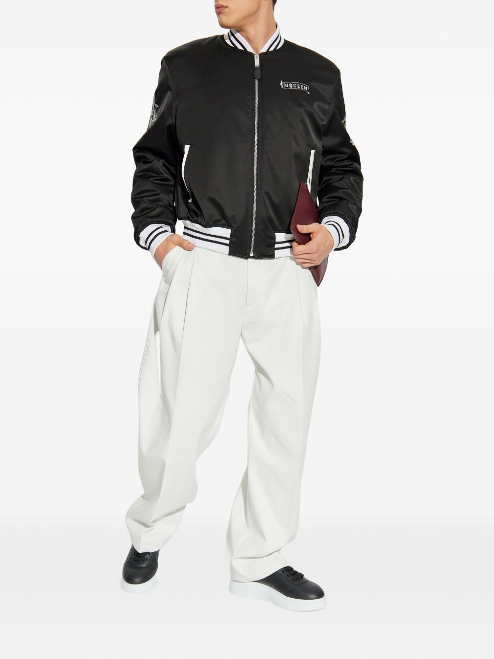 rose-embroidery satin bomber jacket - 2