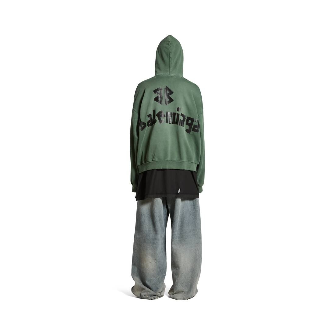 New Tape Type Ripped Pocket Hoodie Large Fit in Dark Green - 4