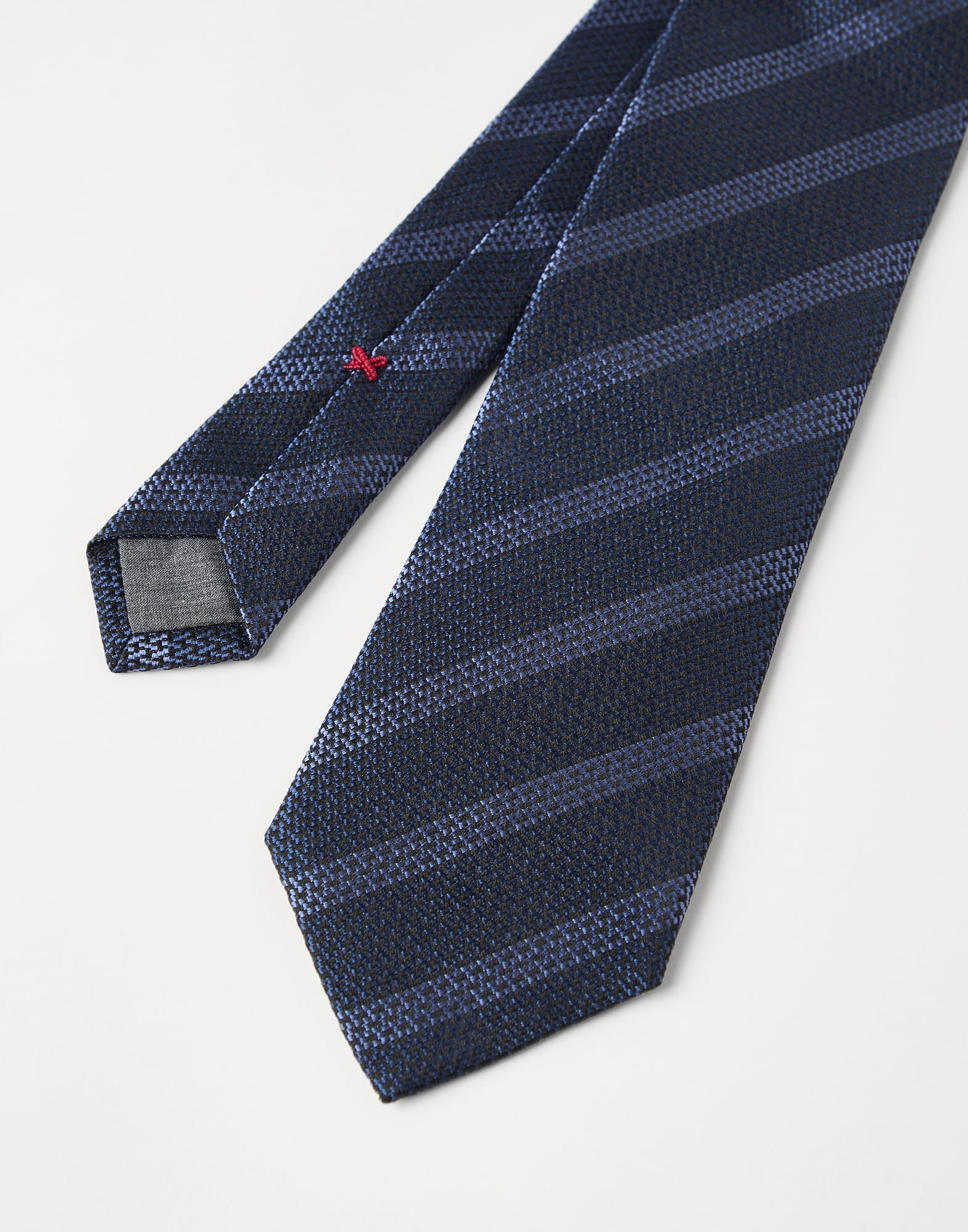 Textured silk tie with stripes - 2