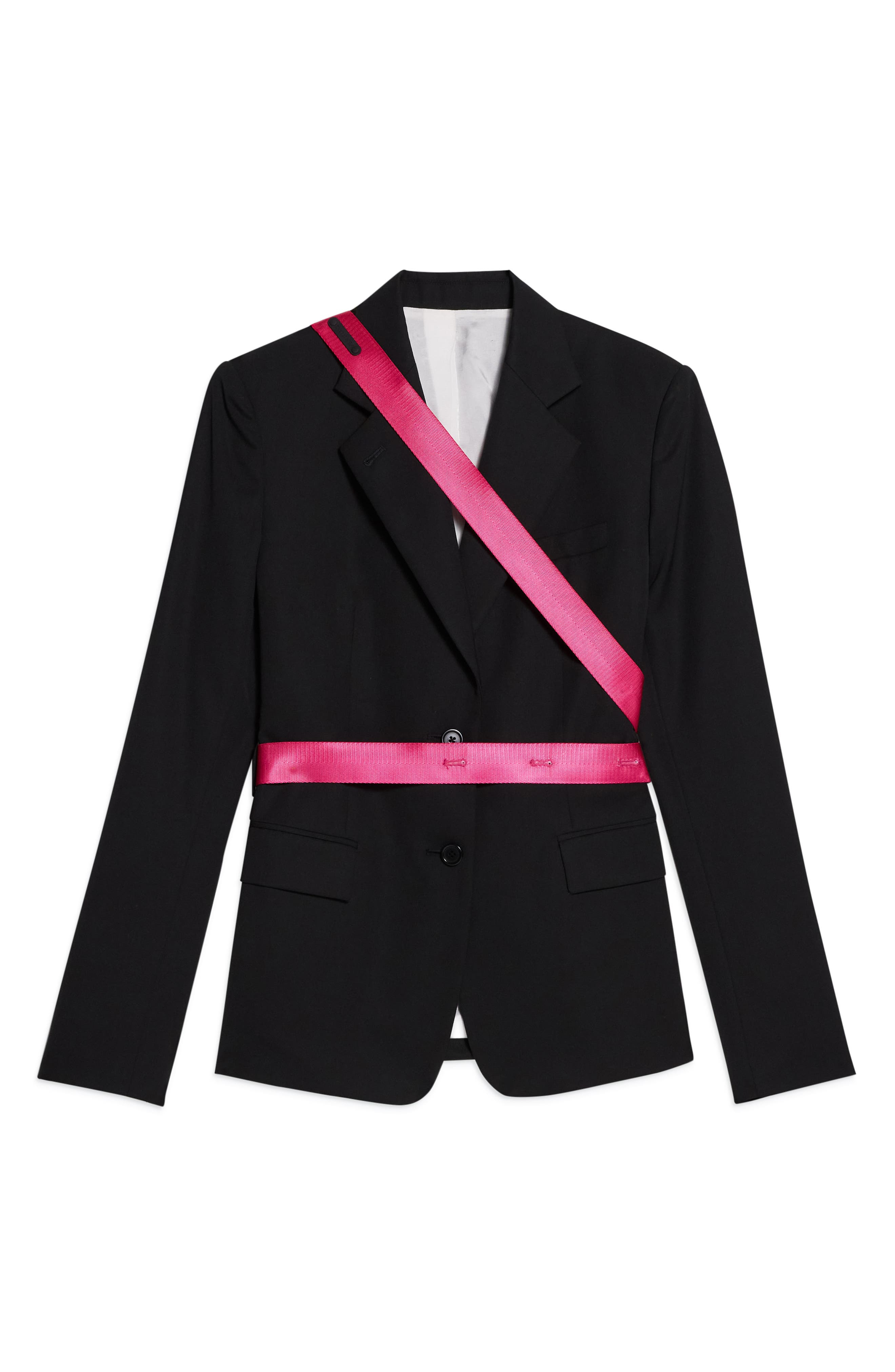 Helmut Lang Seat Belt Virgin Wool Blazer in Black/Fuschia at Nordstrom - 5