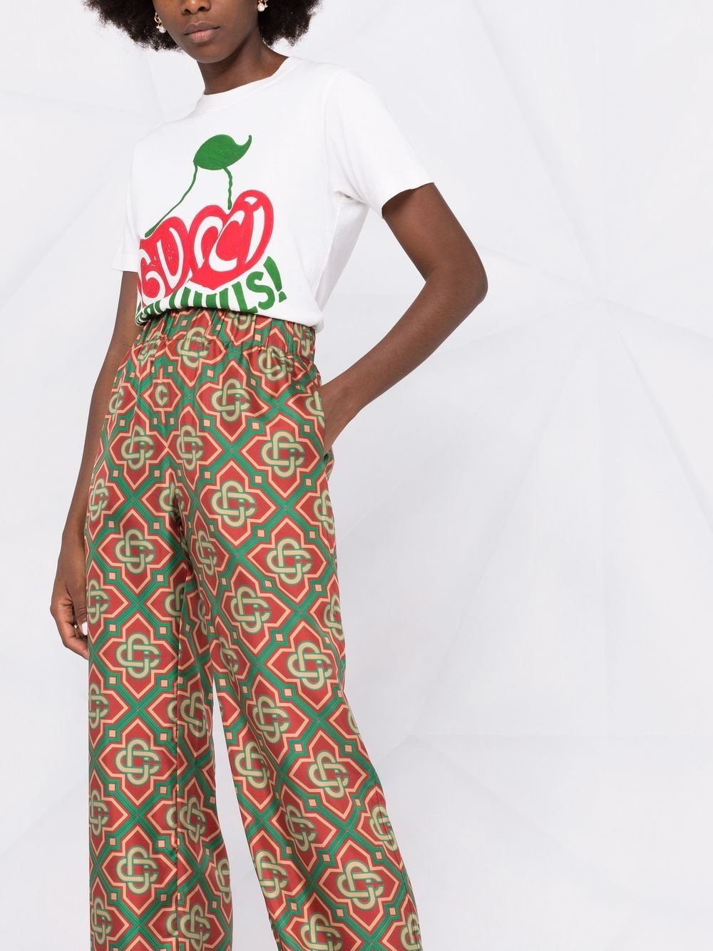 geometric-print high-waist trousers - 5