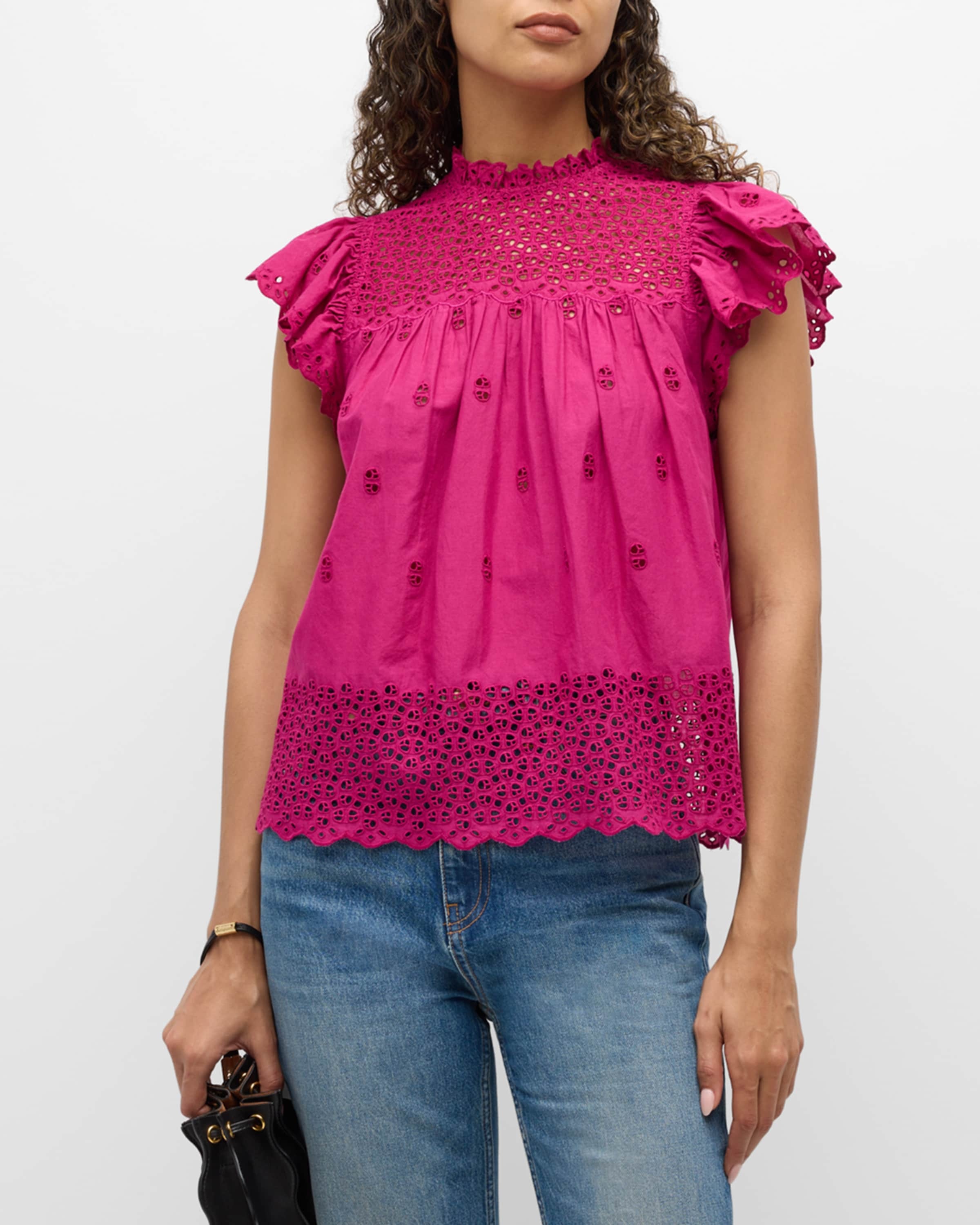 Kassi Ruffle-Sleeve Embroidered Cotton Top - 2