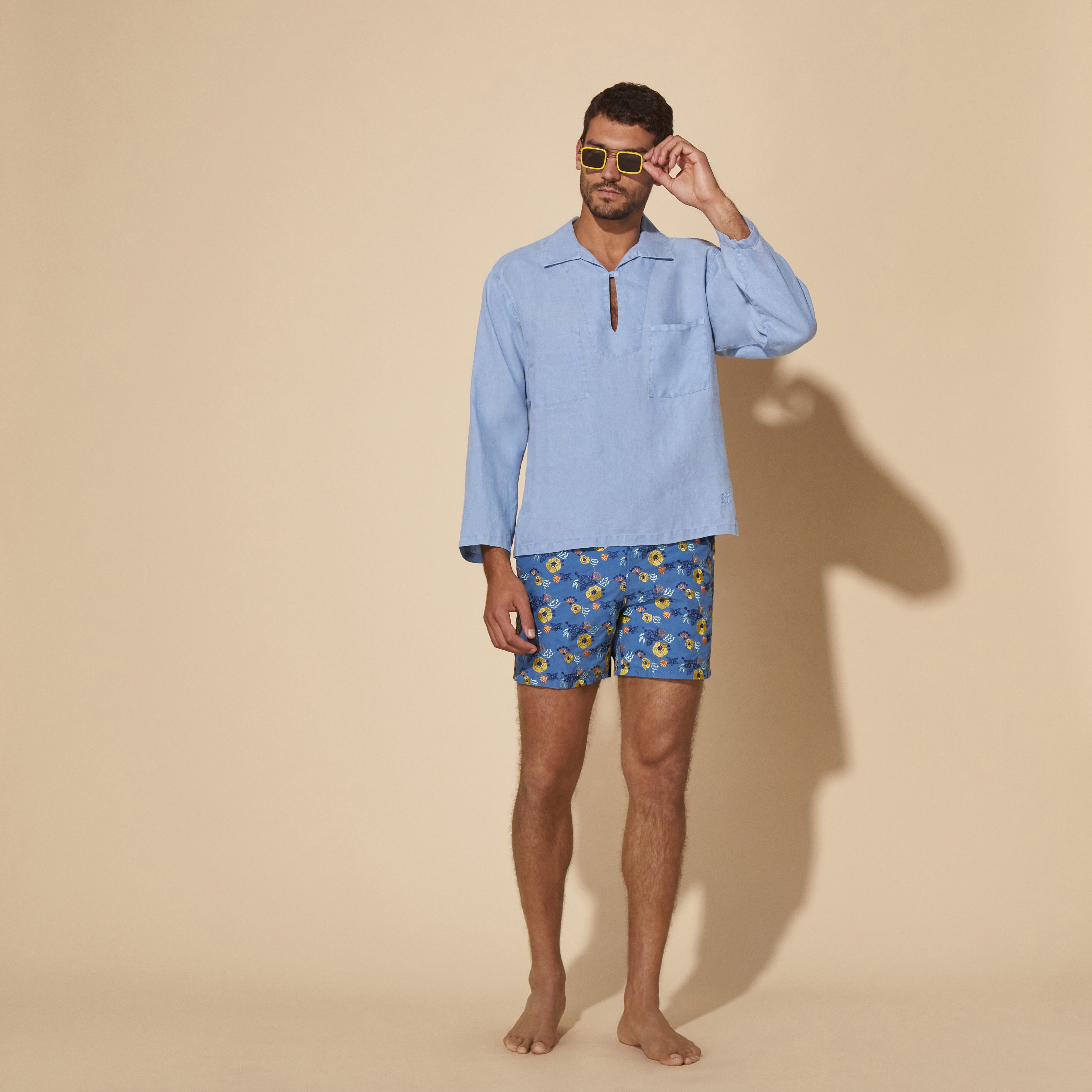Men Swim Trunks Embroidered Flowers and Shells - Limited Edition - 5
