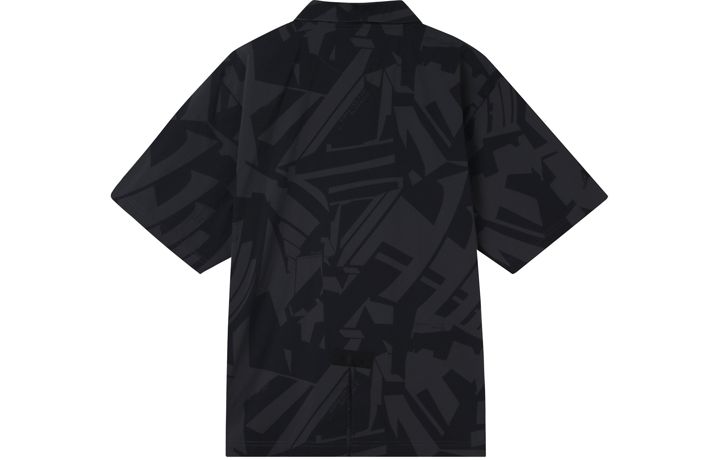 Men's Air Jordan Logo Full Print Chest Zipper Cardigan Short Sleeve Black Shirt DM3109-010 - 2