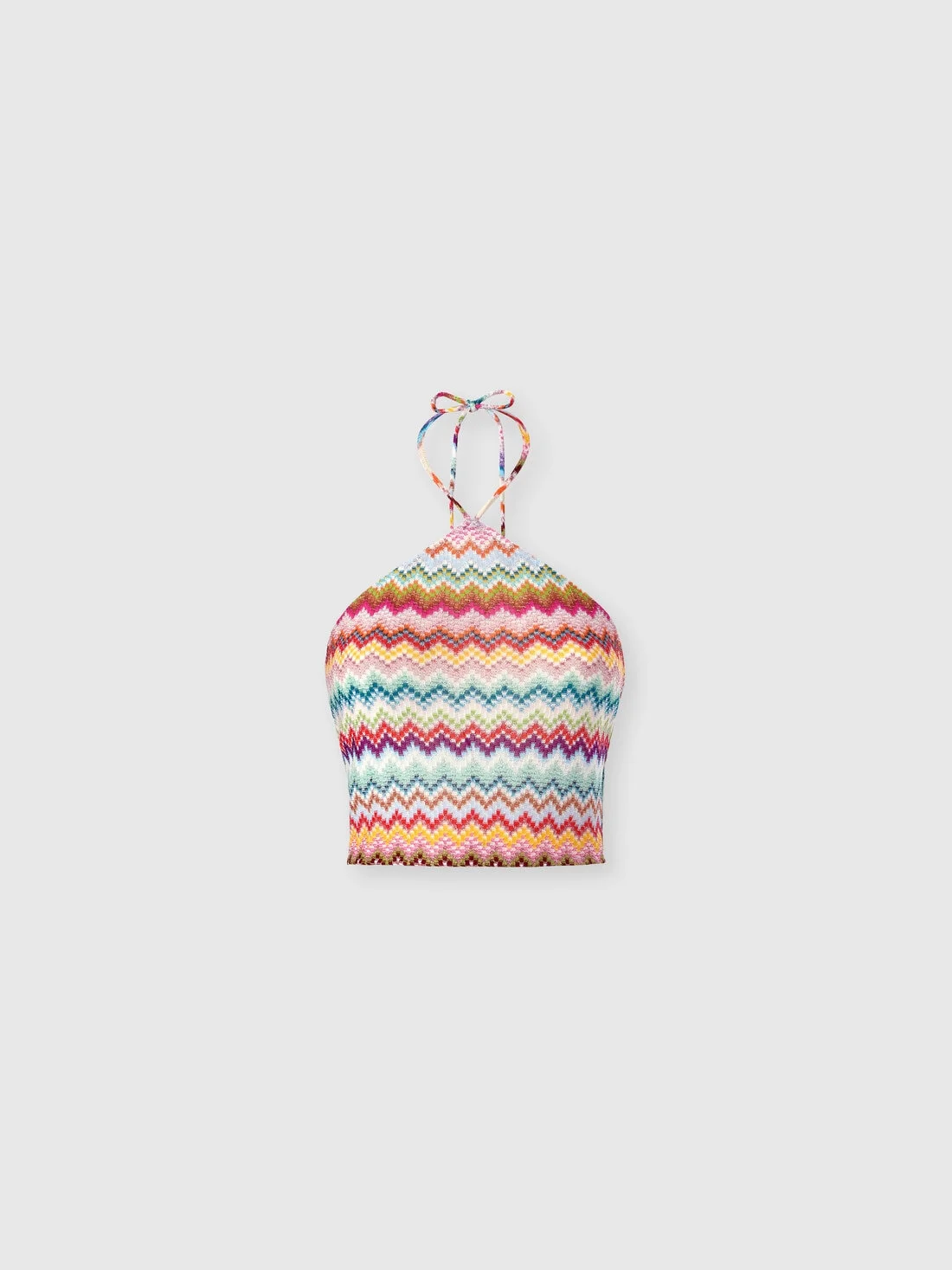 Top in lamé viscose with pixel-effect zigzag pattern and halter neckline - 1
