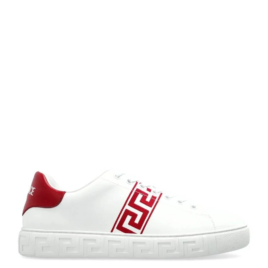 Versace La Greca Logo Print Leather Sneakers - 1