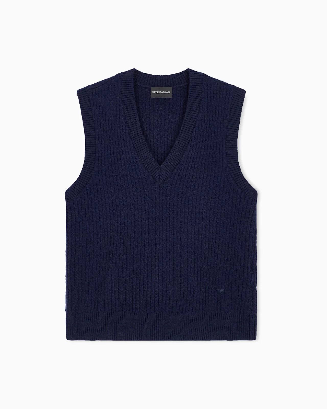 VIRGIN WOOL V-NECK VEST IN PATTERNED STITCH - 1
