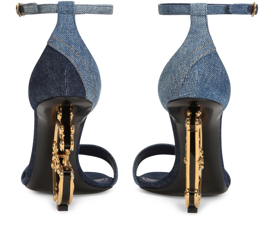 Patchwork denim sandals with baroque DG heel - 3