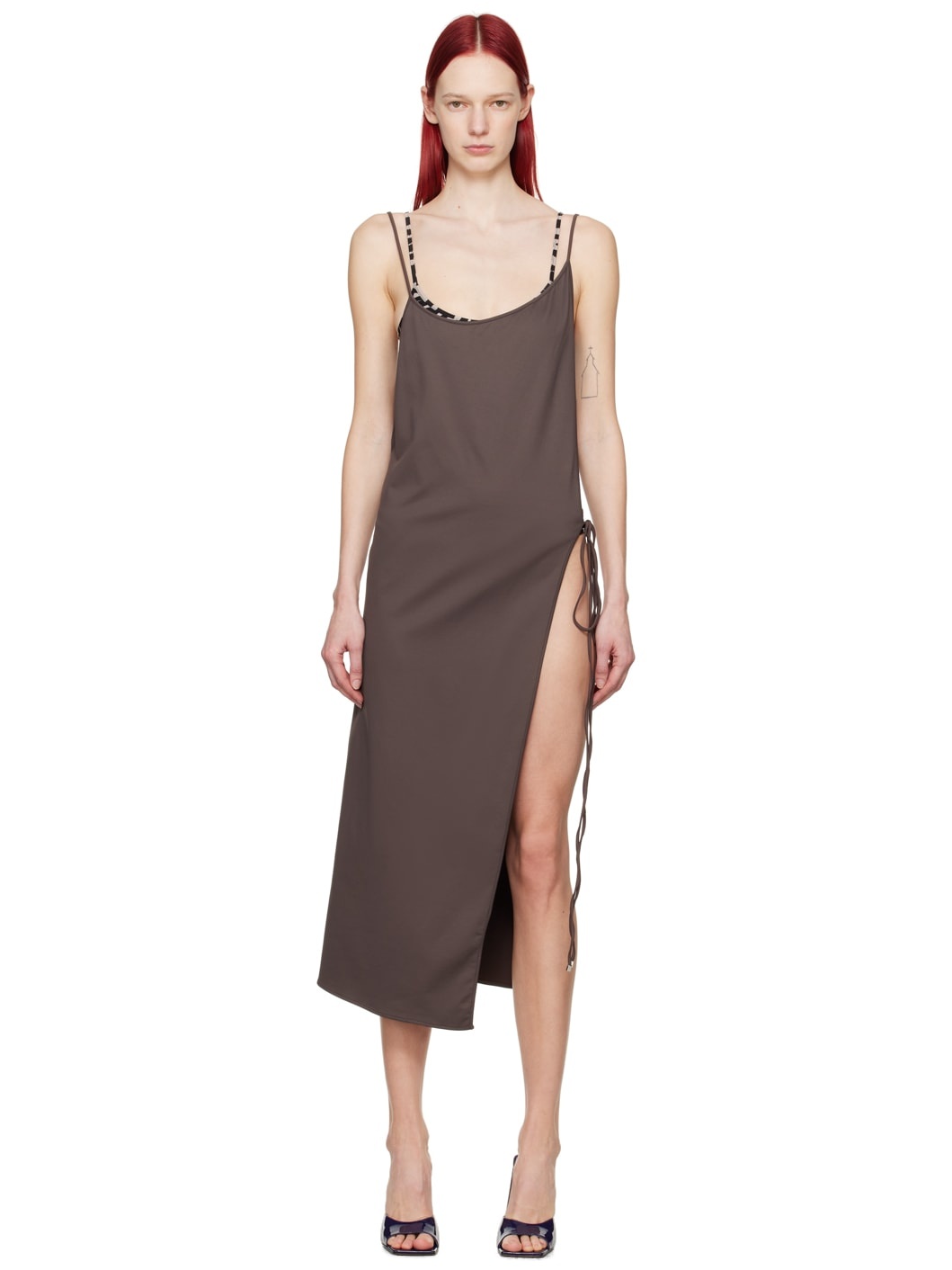 Brown Vented Midi Dress - 1