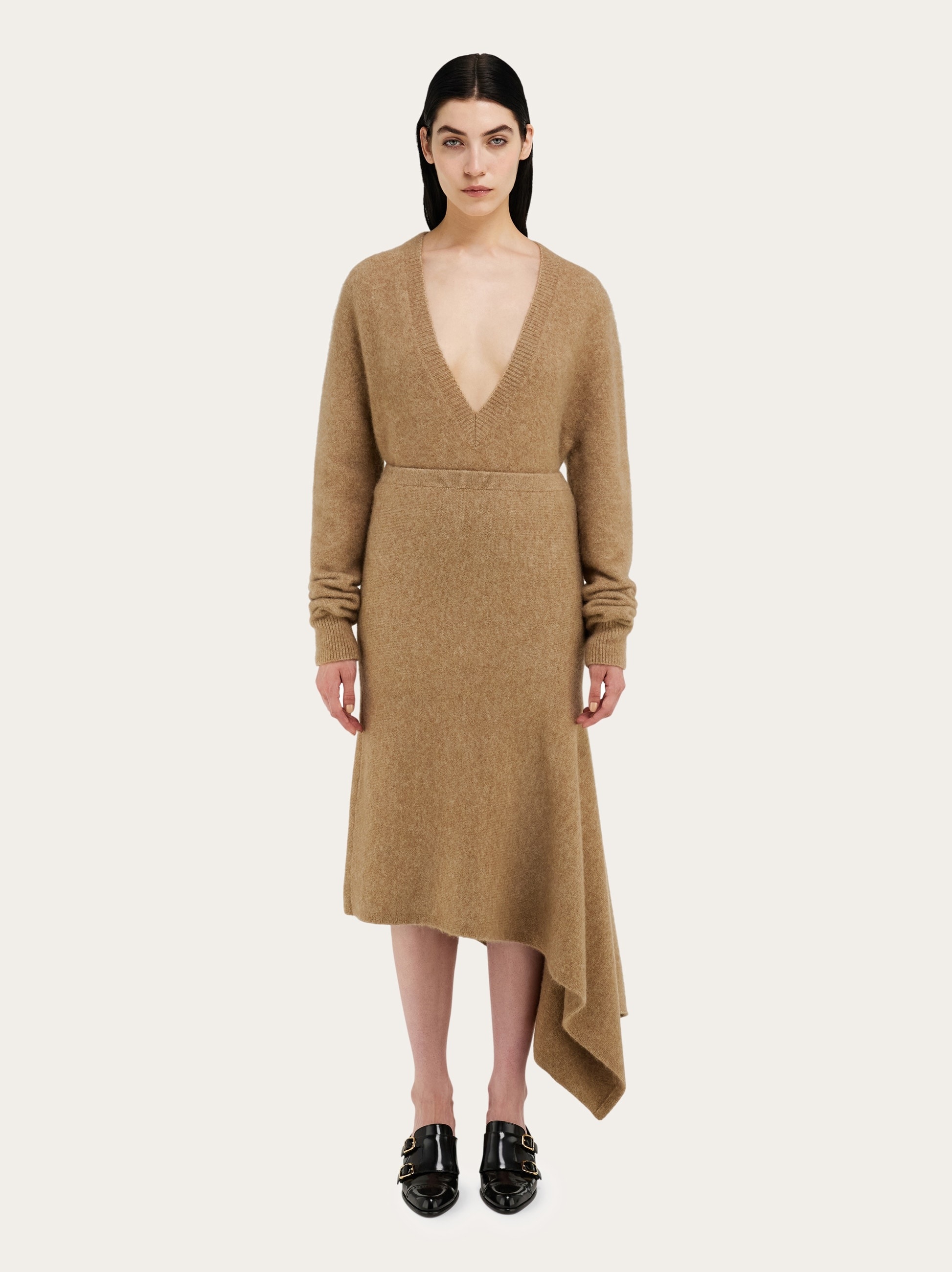 Asymmetric alpaca and silk blend skirt - 8