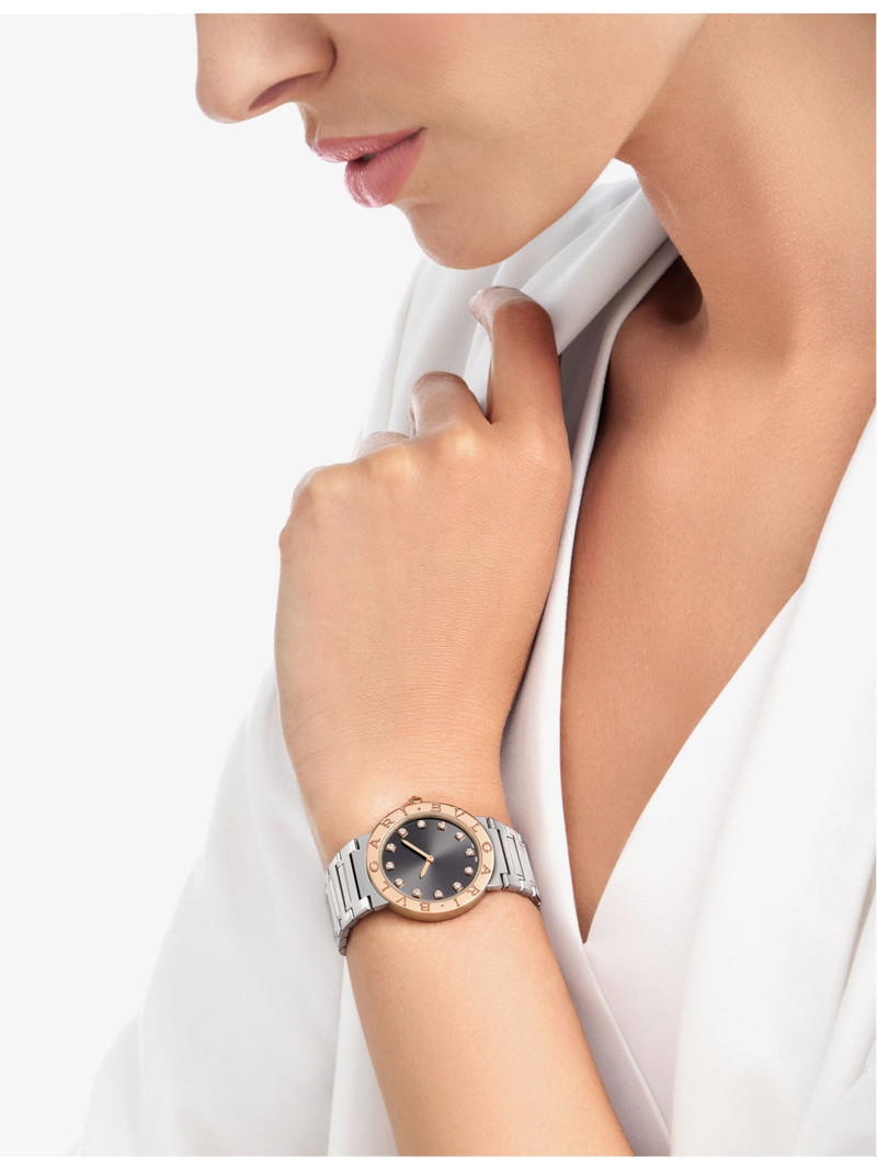 BVLGARI 103757 BVLGARI BVLGARI stainless-steel, 18ct rose-gold and diamond quartz watch outlook