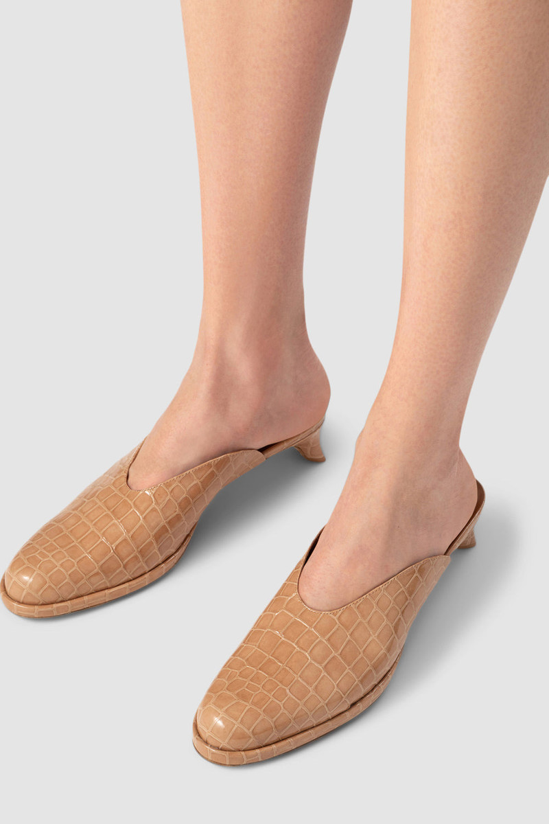 Babylady Light Tan Croco Embossed Leather Slip-On Mule 6