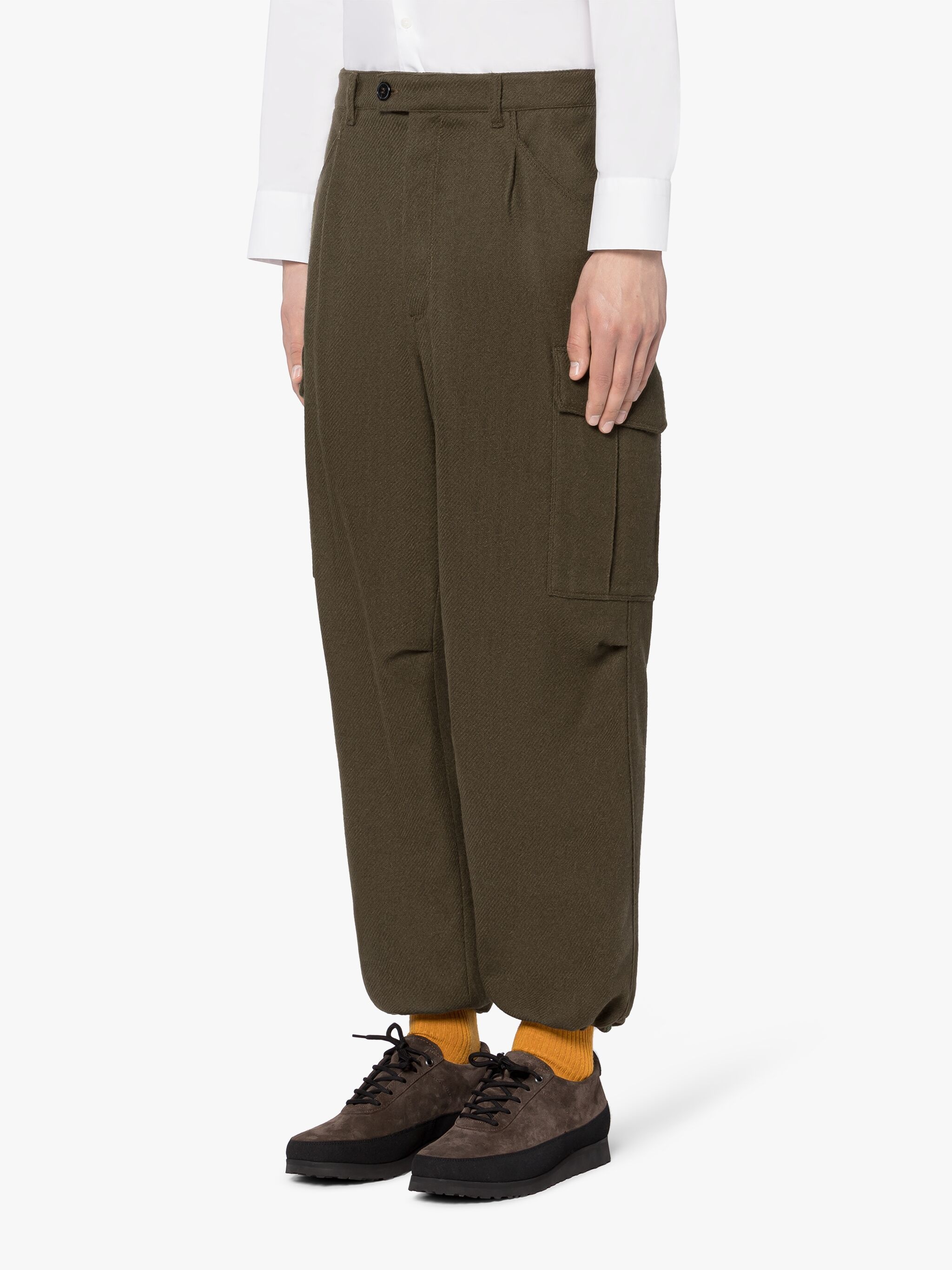 KHAKI WOOL CARGO TROUSERS - 3