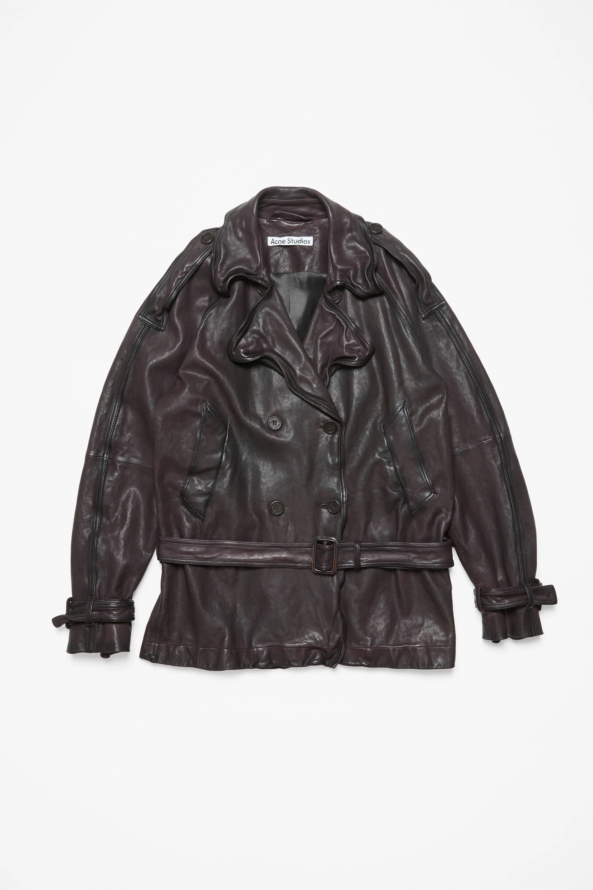 Belted leather jacket - Dark brown - 8