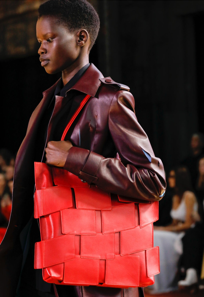 GABRIELA HEARST Laquered Patchwork Tote Bag in Red Topaz Leather outlook
