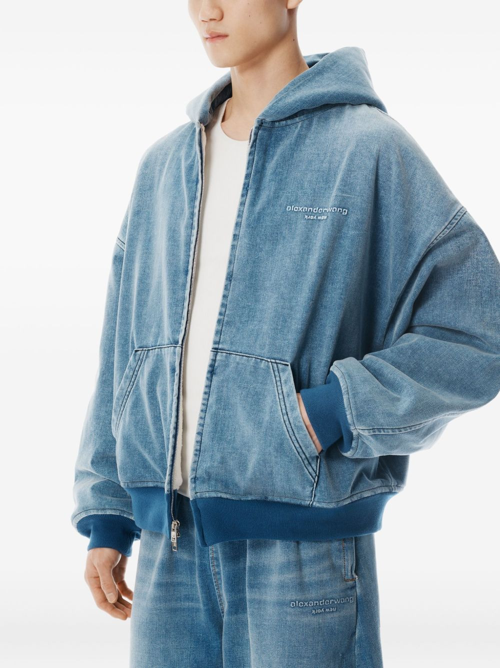 hooded zip-up denim jacket - 4