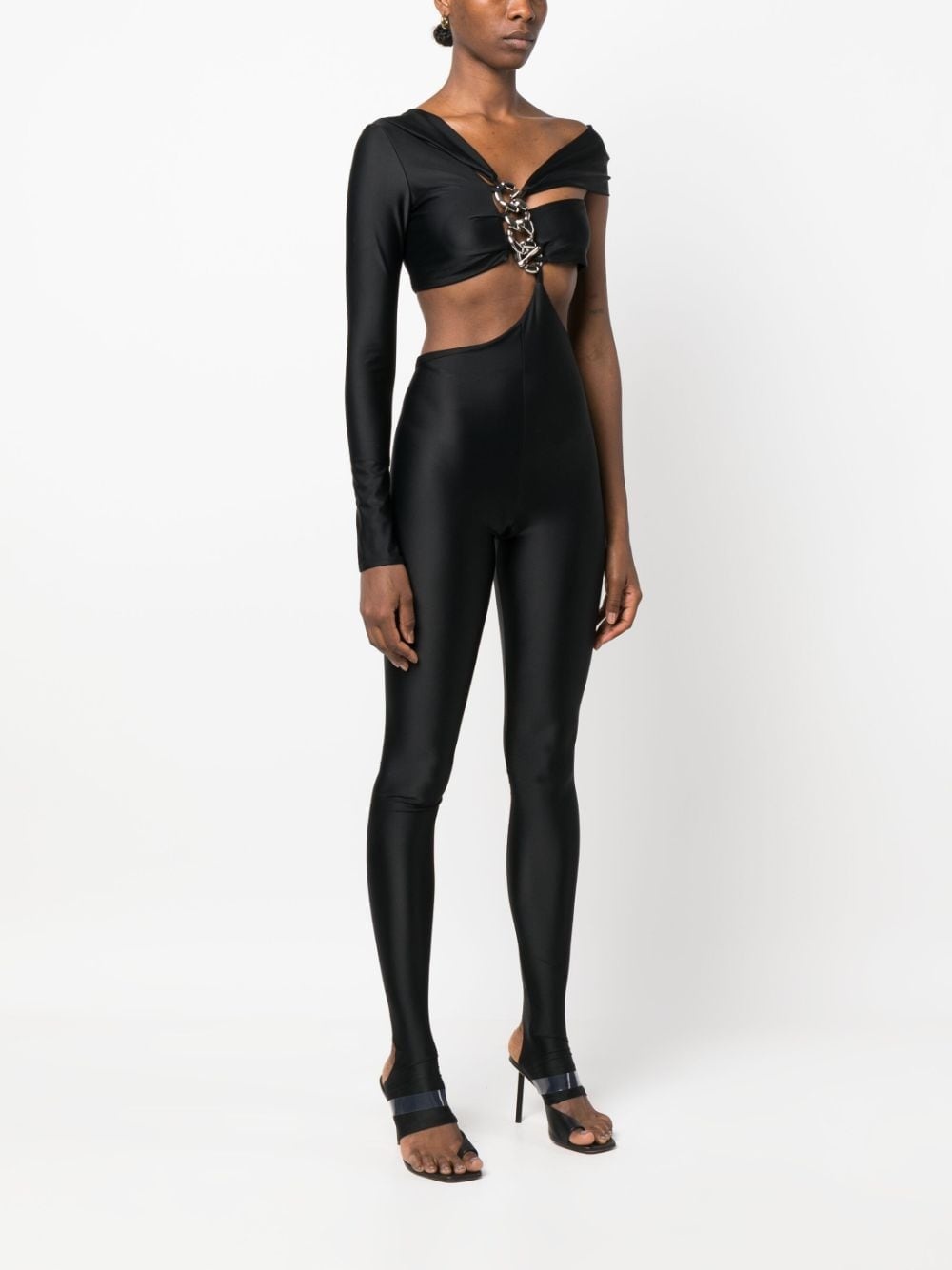 logo-chain one-shoulder jumpsuit - 3
