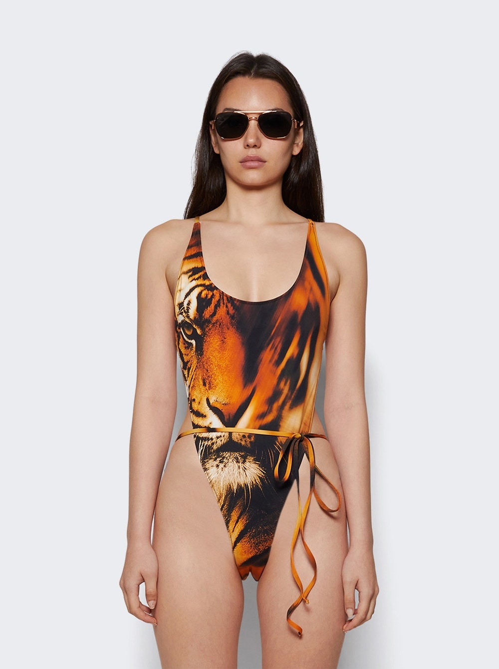 X Roberto Cavalli Tie-waist Swimsuit Tiger Face Print - 2