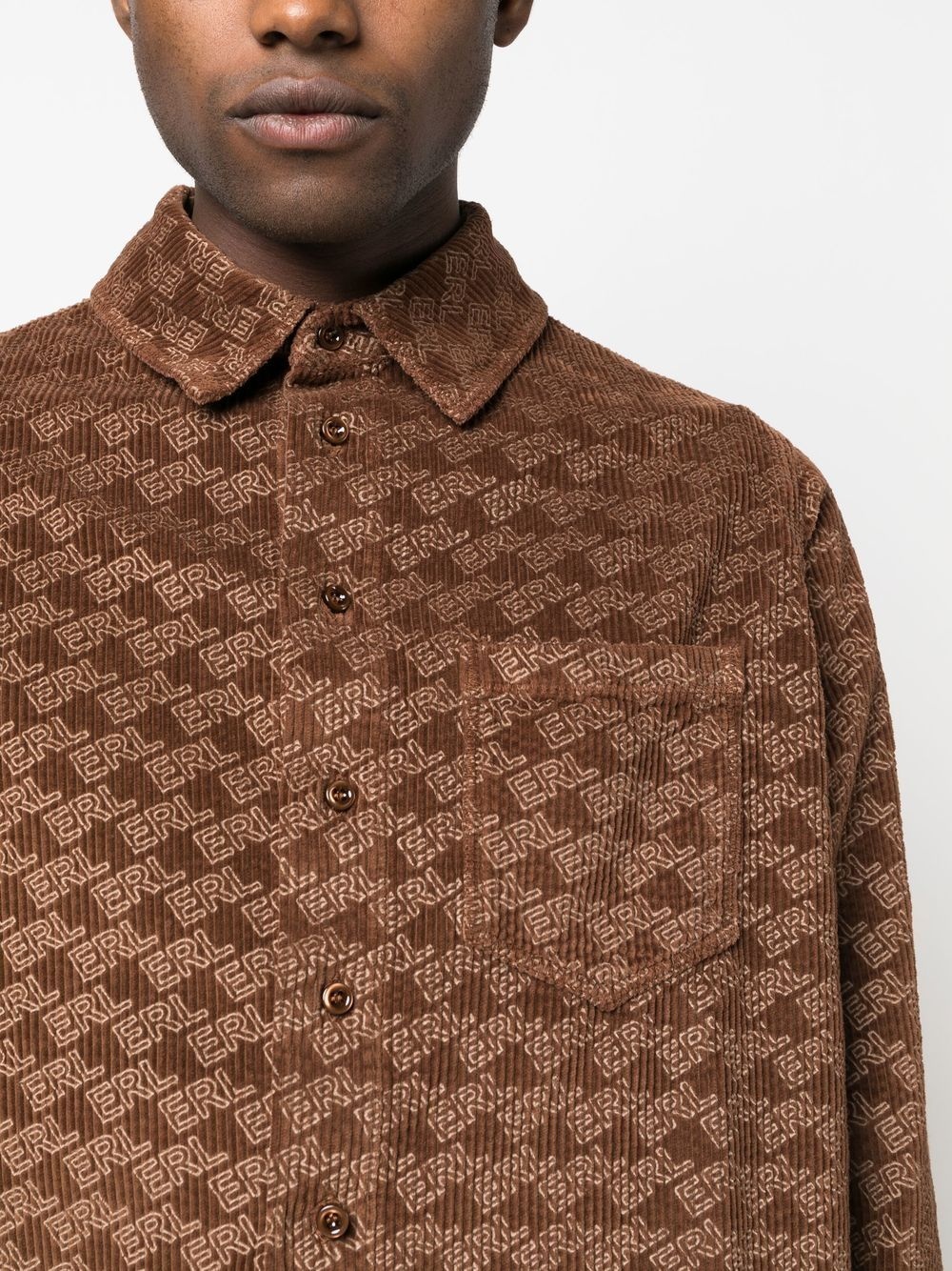 all-over logo print corduroy shirt - 5