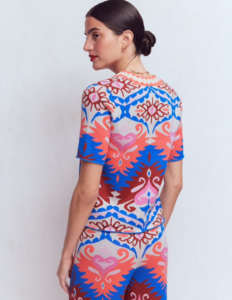 Short Sleeve Jacquard Cardigan-Aztec 5