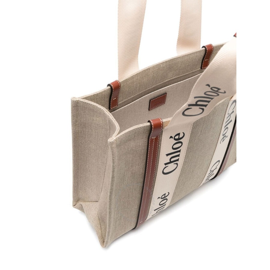 Chloe Medium Woody Linen Logo Tote Bag - 3