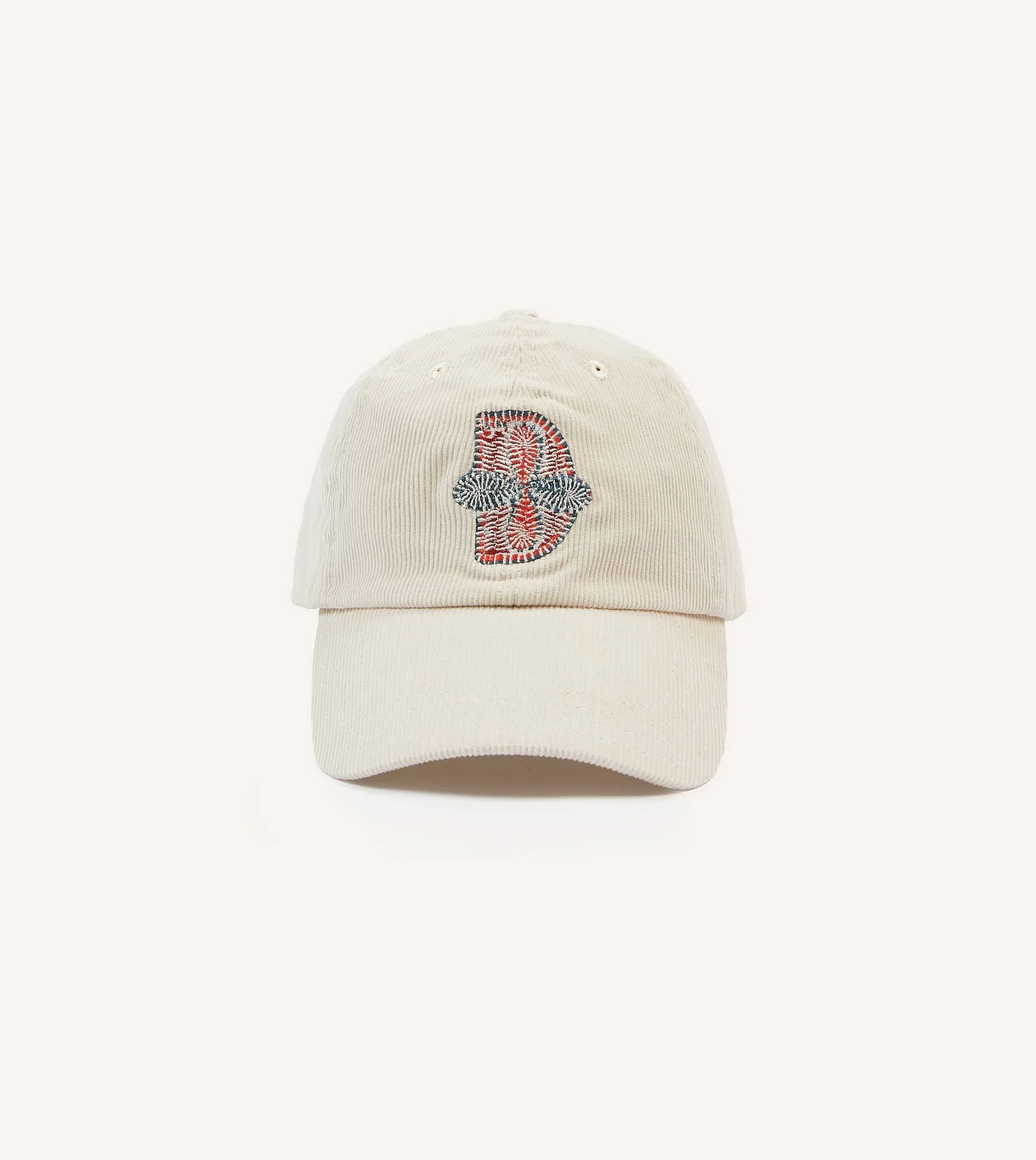 Ecru Kantha Flower Emblem Cotton Baseball Cap - 1