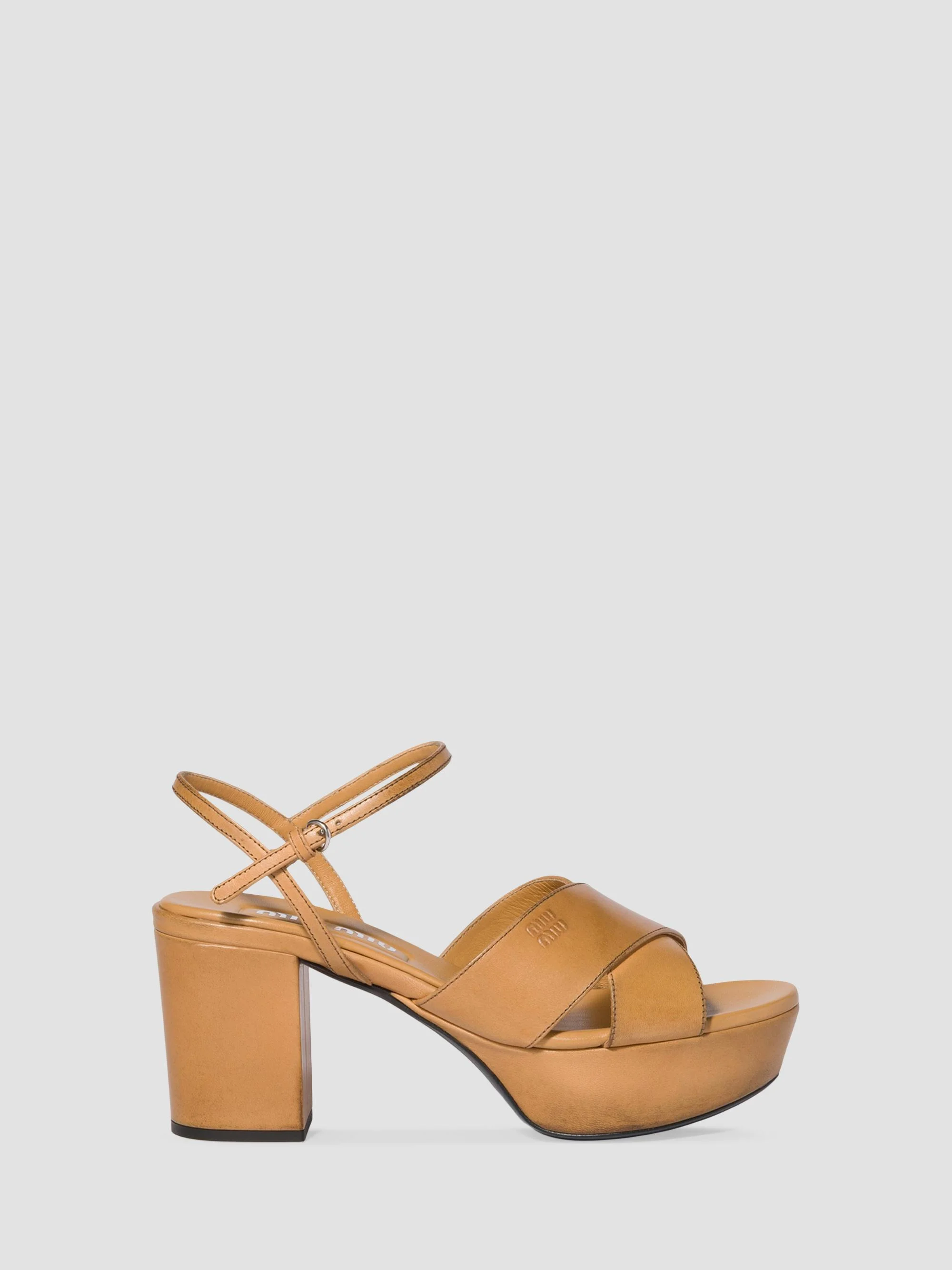 Women's Leather Platform Sandals - Beige Khaki - 1