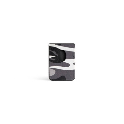 BALENCIAGA Men's Cash Magnet Card Holder Camo Print in Grey/white outlook