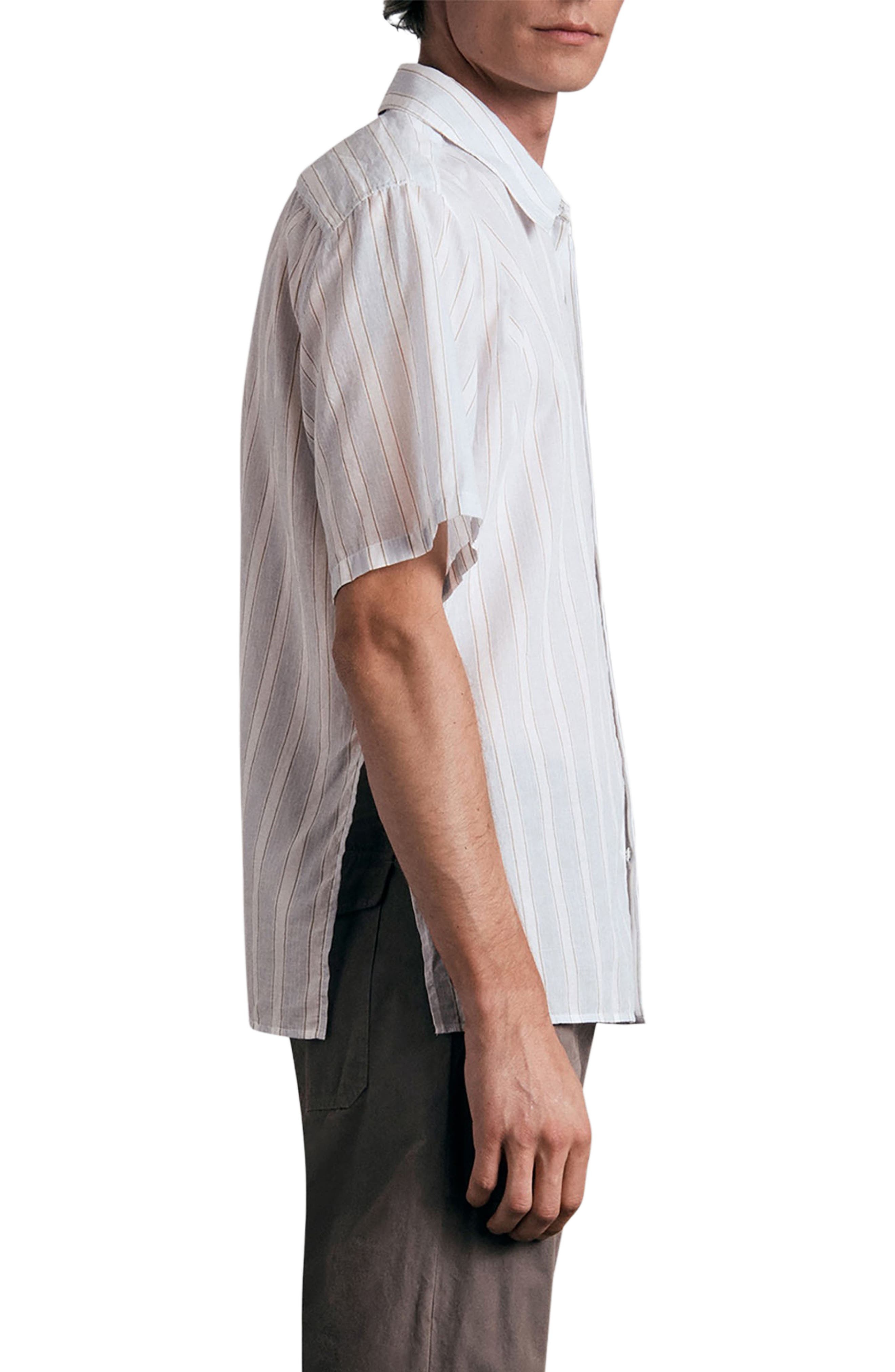 rag & bone Dalton Stripe Short Sleeve Button-Up Shirt in Blustripe at Nordstrom - 3