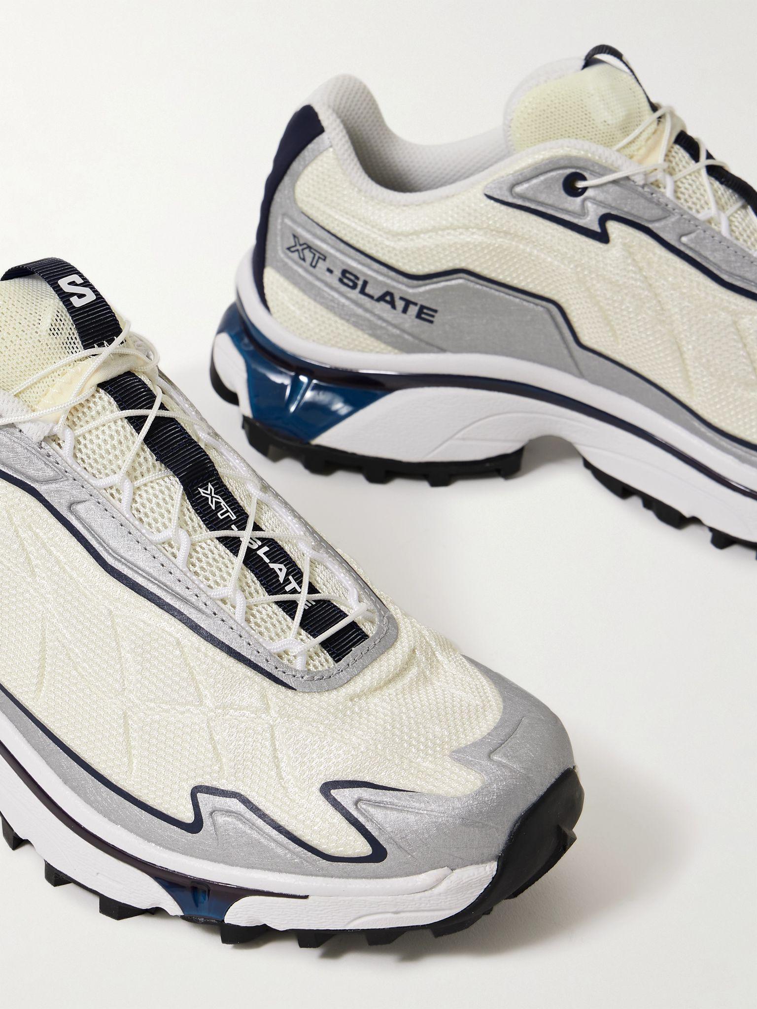 XT-SLATE Rubber-Trimmed Mesh Sneakers Ivory - 5