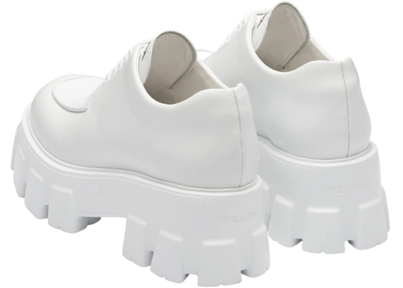 Prada Monolith 55mm Lace Up Loafer White Brushed Leather - 4