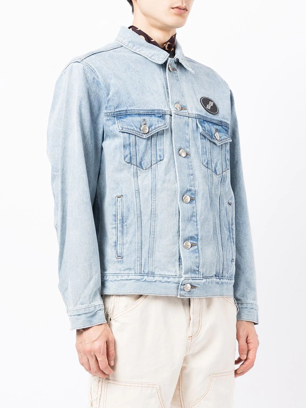 logo-patch oversized denim jacket - 4