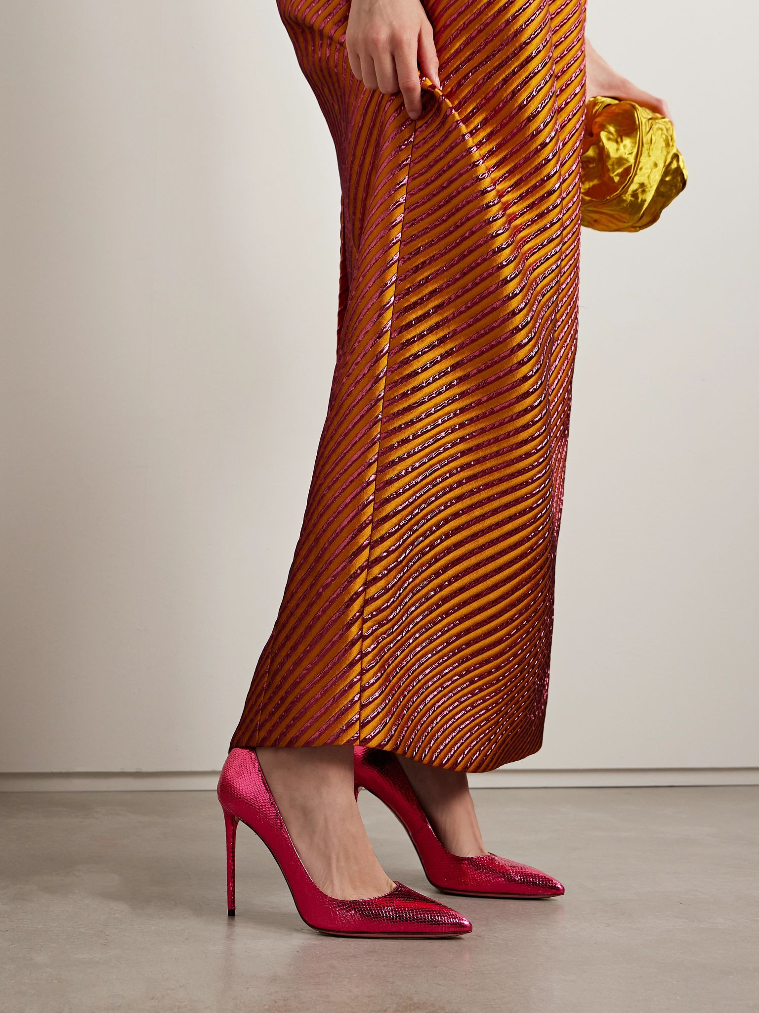 Purist 105 metallic snake-effect leather pumps Fuchsia - 2
