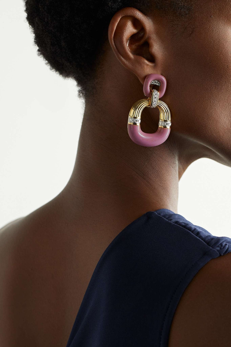 DAVID WEBB Radiator 18-karat gold, platinum, diamond and enamel clip earrings outlook