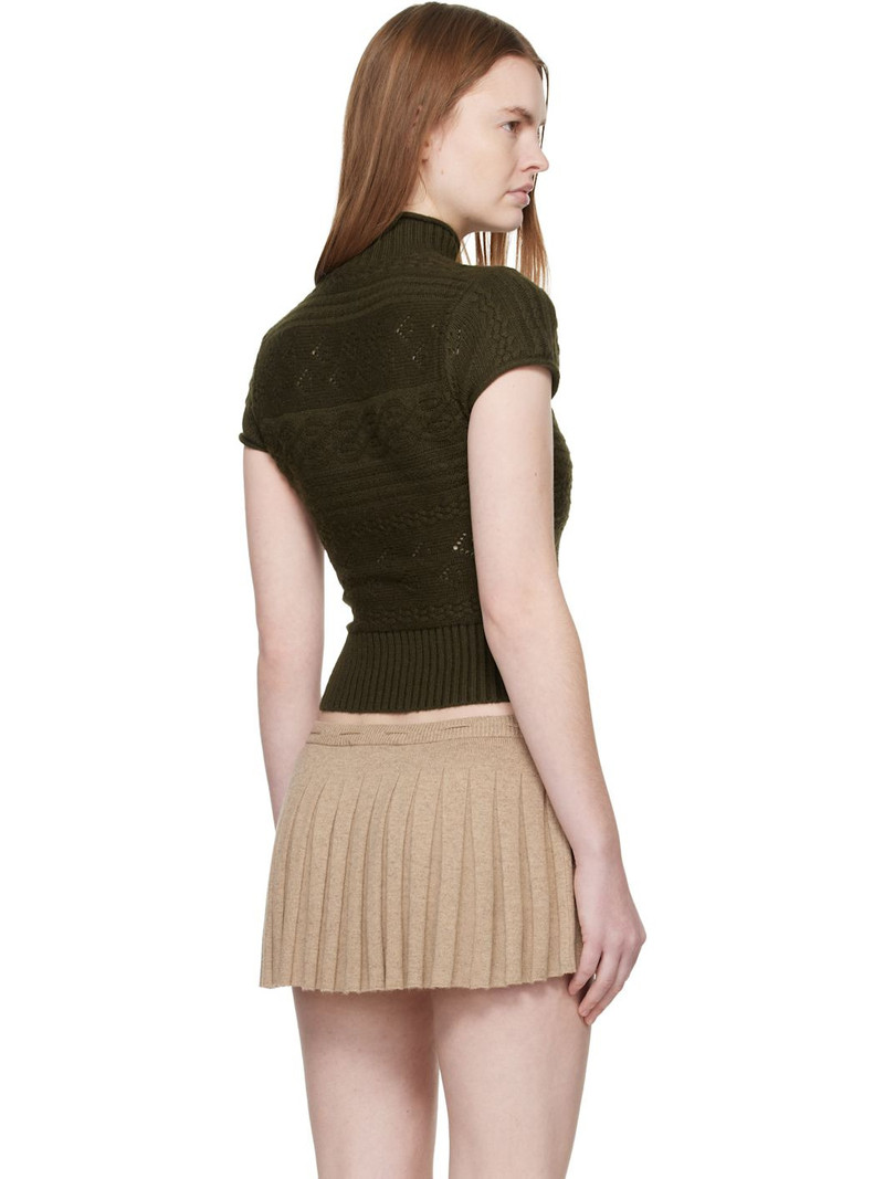 Khaki Vivienne Short Sleeve Cable Turtleneck 3