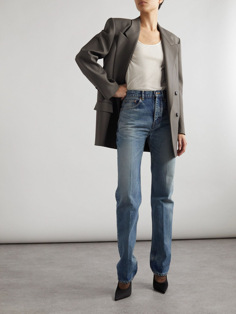 SAINT LAURENT Double-breasted wool-gabardine blazer Gray outlook