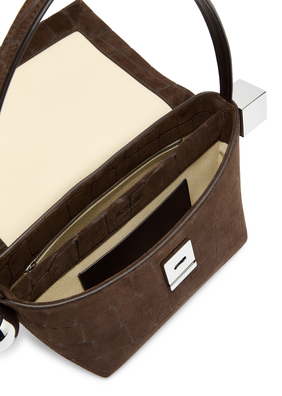 Jacquemus Le Rond Carré Crocodile-effect Suede Shoulder bag - 4