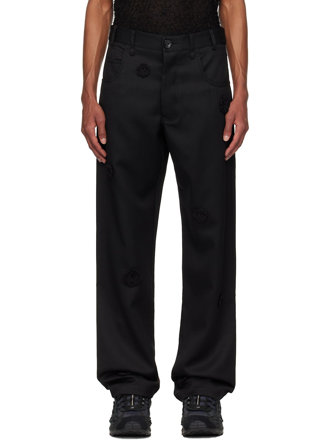 Black Daisy Long Work Trousers - 1