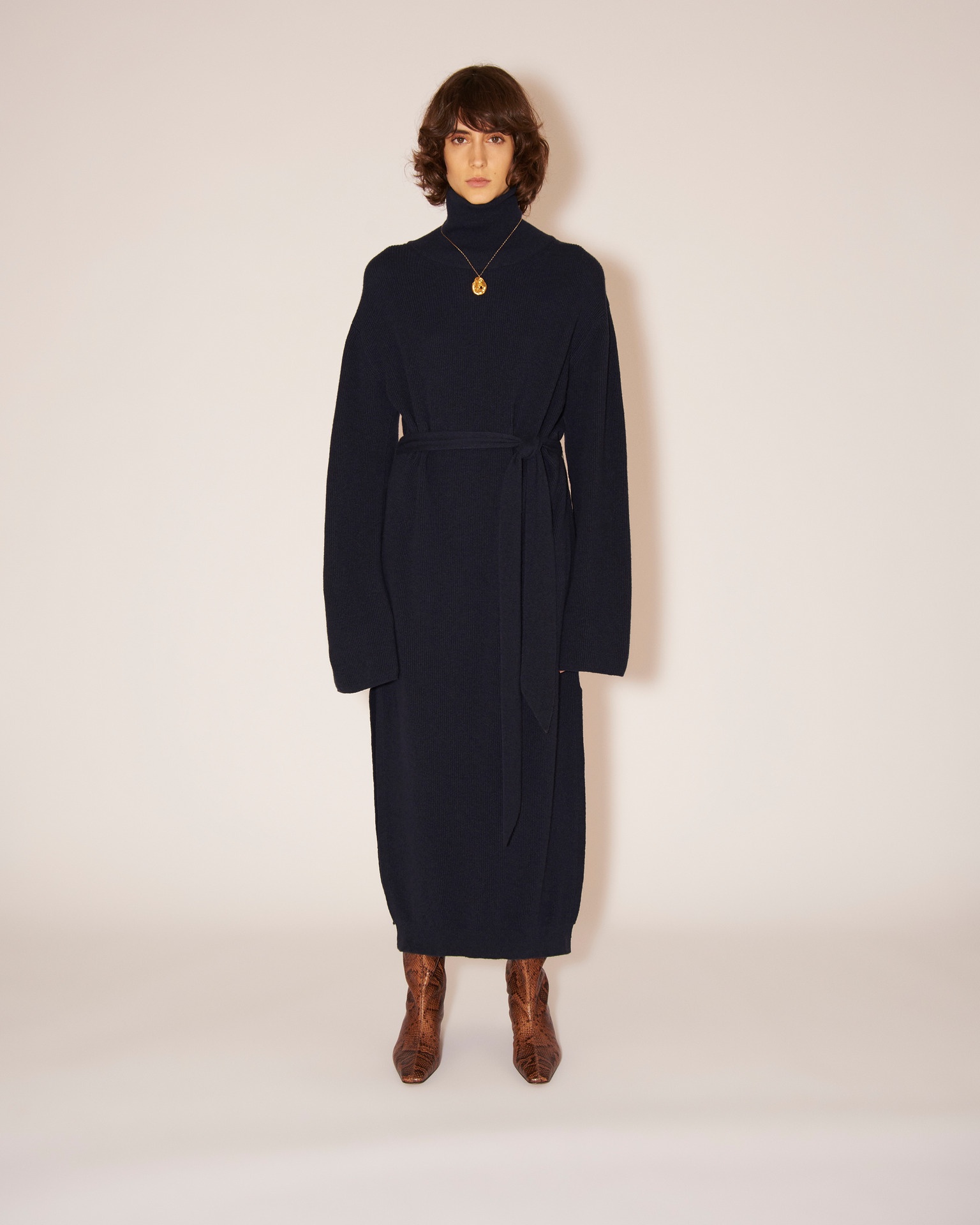 CANAAN - Cashmere-blend turtleneck dress - Navy - 3