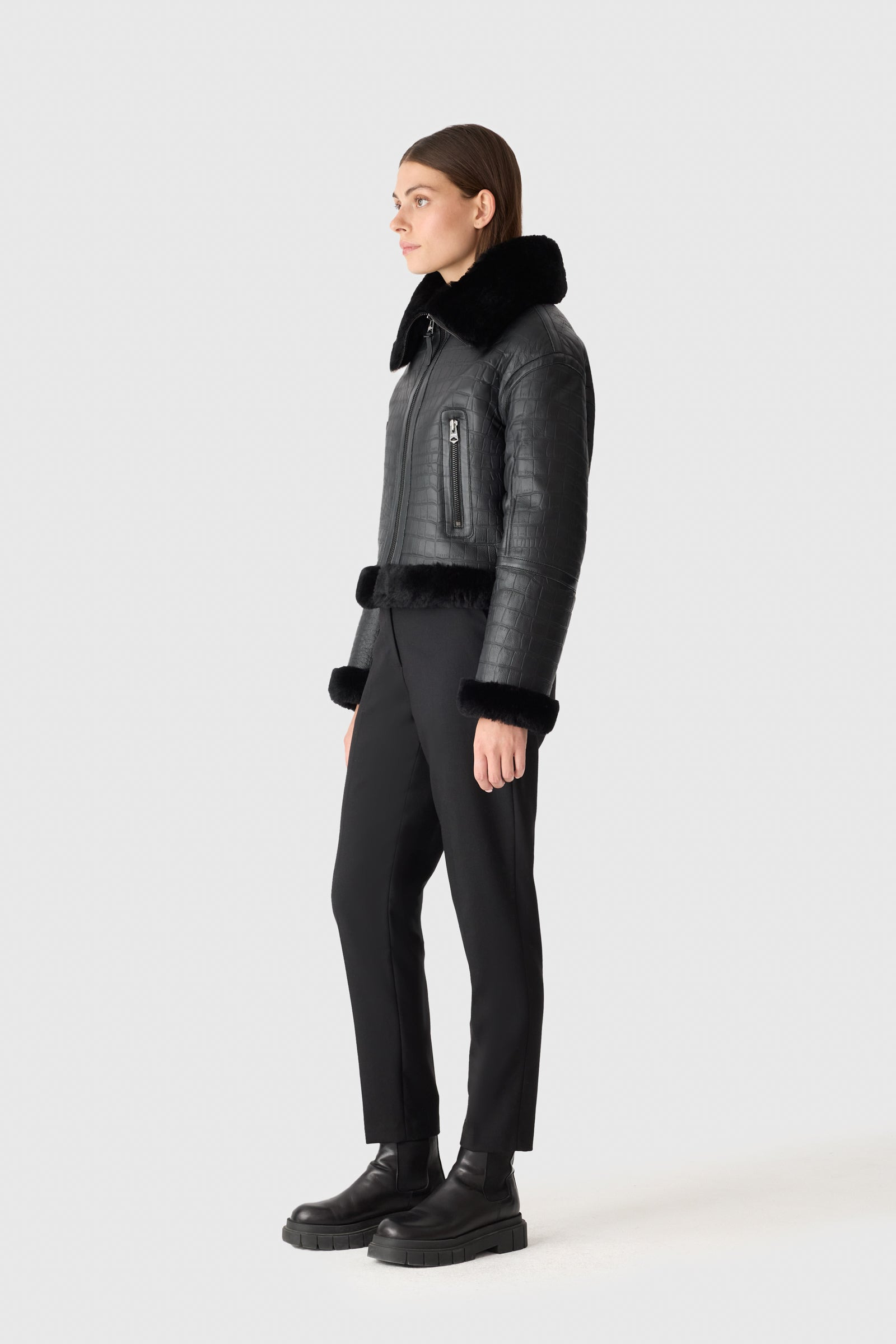 MAXOU Croc Embossed Oversized Shearling Jacket - 4